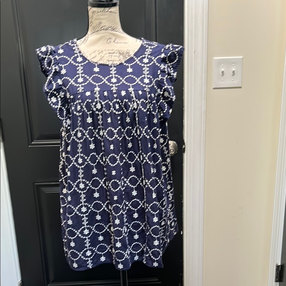 Michael Kors Navy and White Patterned Sleeveless Top